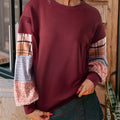 Women's loose plaid stitch long sleeve casual top in apricot colour
