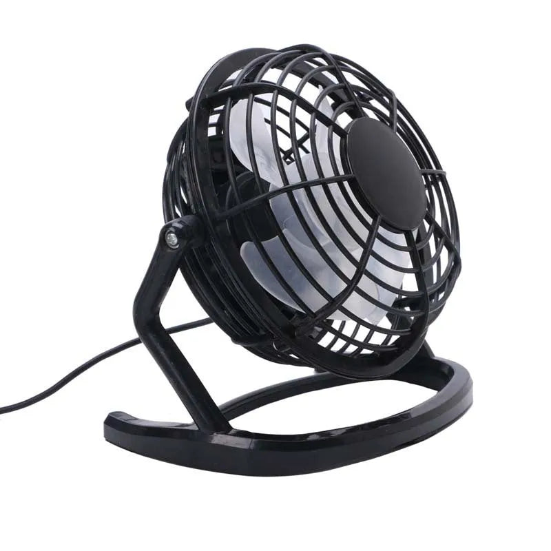Mini portable USB desk fan in black colour with adjustable angle, 16cm size