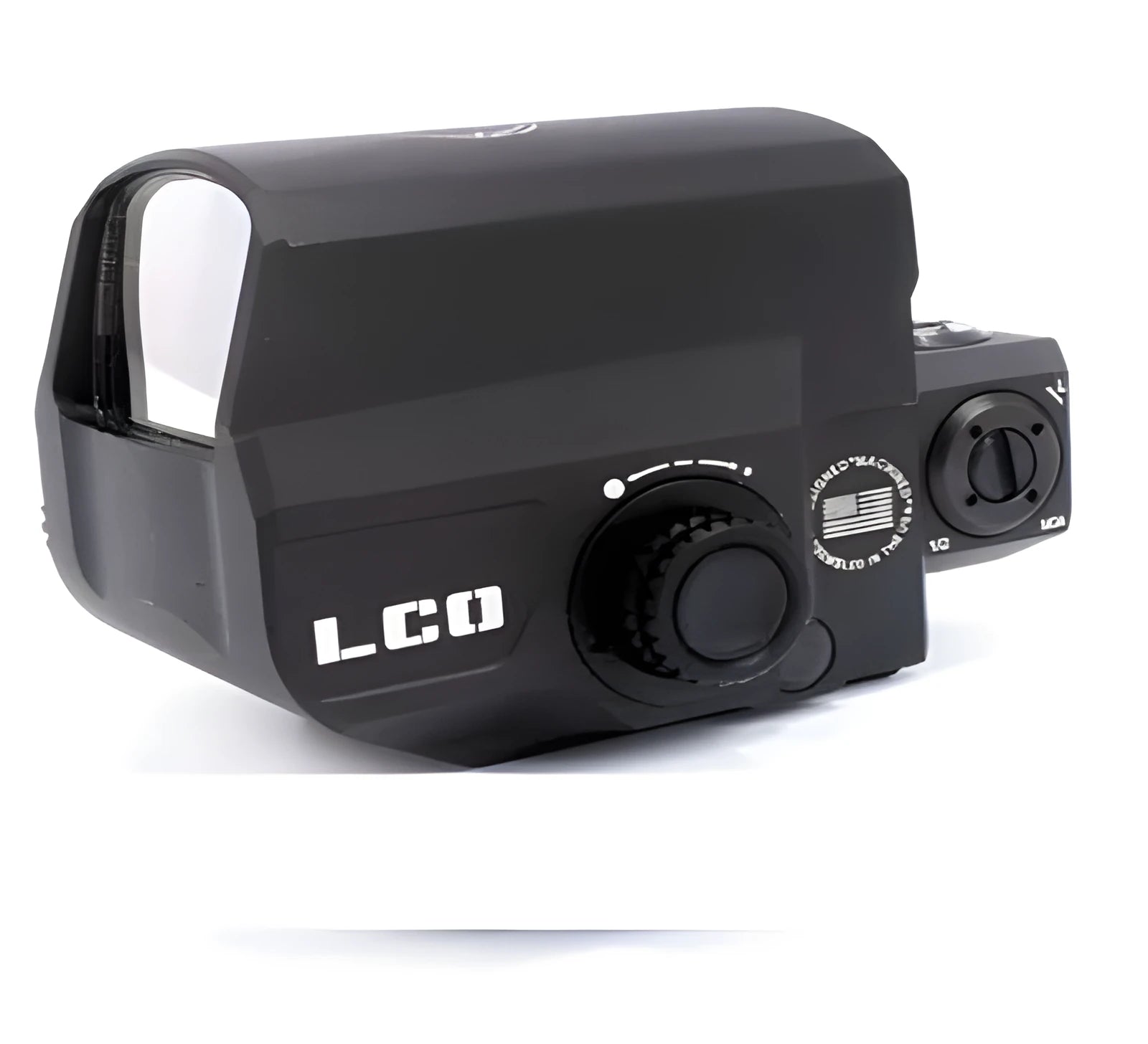 LCO tactical holographic red dot sight with 20mm rail mount attached to a rifle.