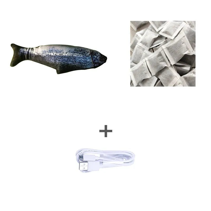 Multicolor USB rechargeable electric jumping fish cat toy measuring 30cm long