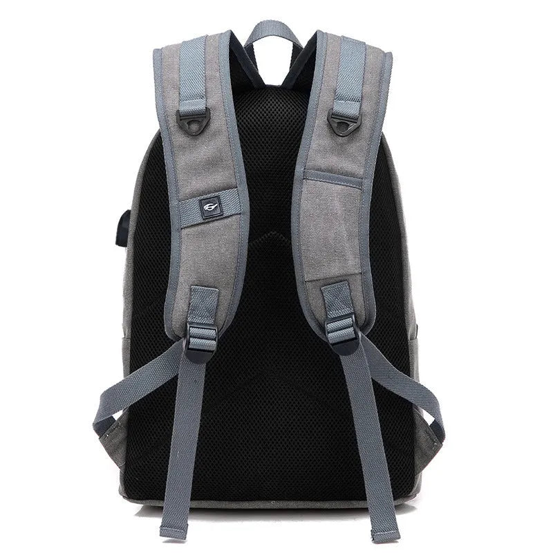 Canvas backpack with USB charging port and computer pocket in neutral colours