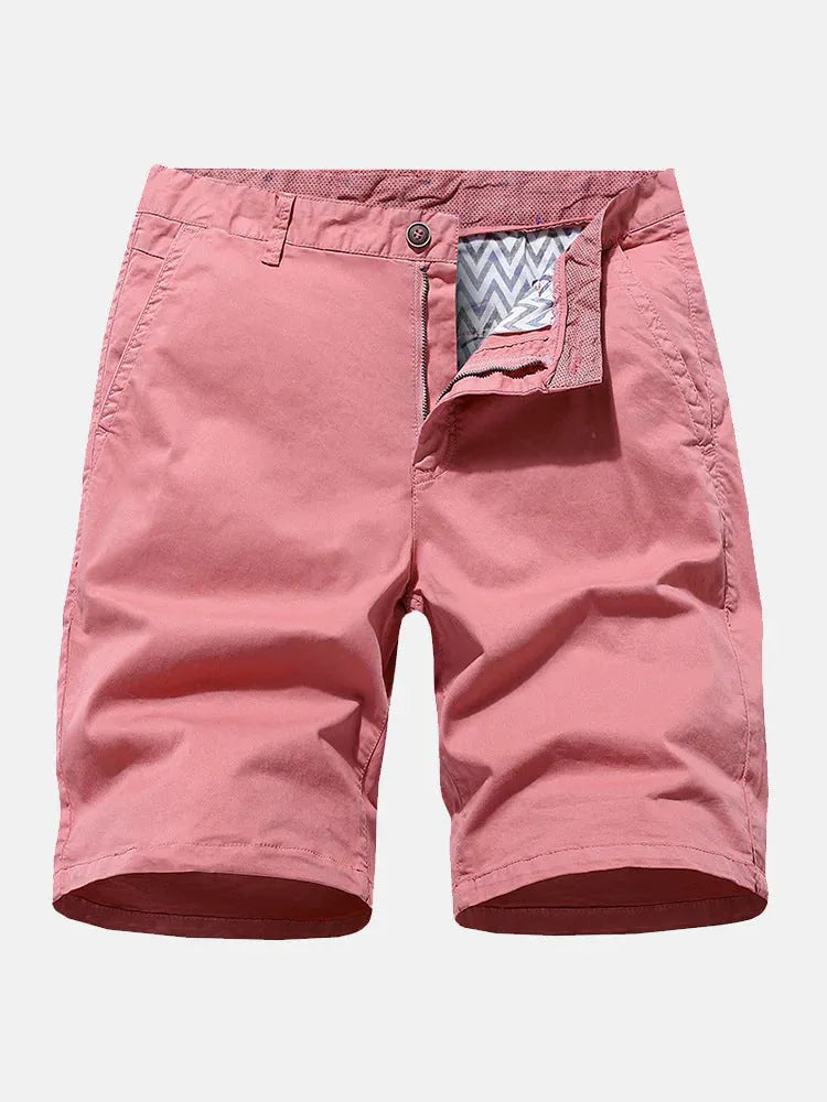 Men's straight-fit denim shorts in blue, shown on a hanger.