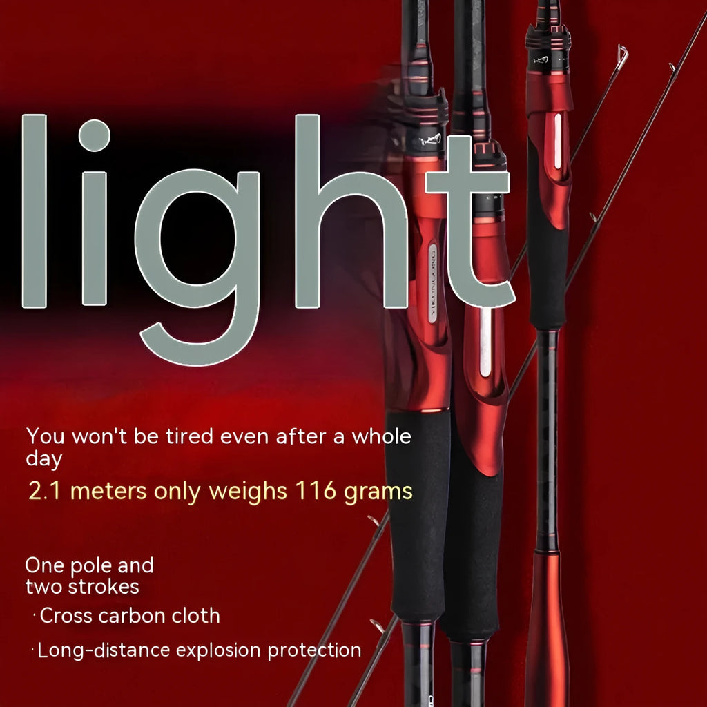 Carbon fishing rod in pikestaff and straight handle styles showing 2.1m and 2.4m length options