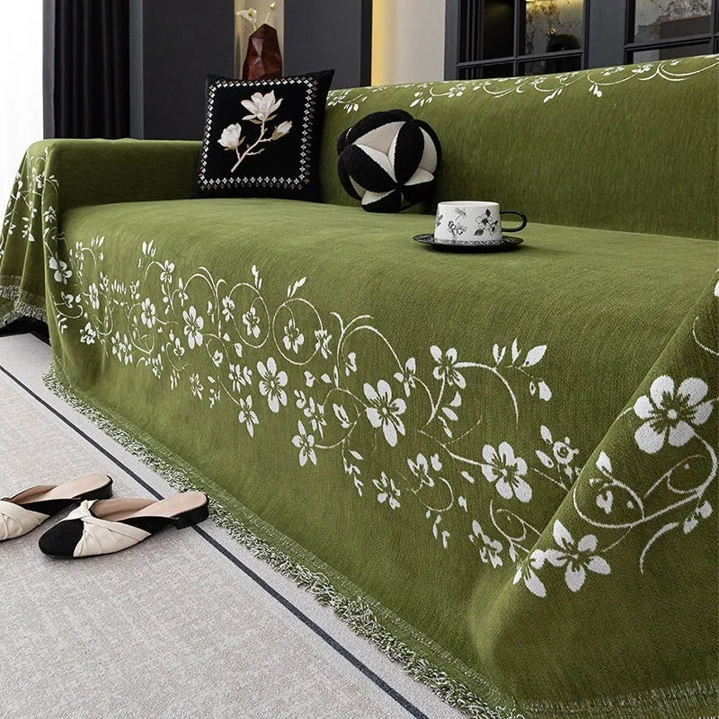 Embroidered magnolia chenille sofa cover in Garland black, simple style, 180X130cm size