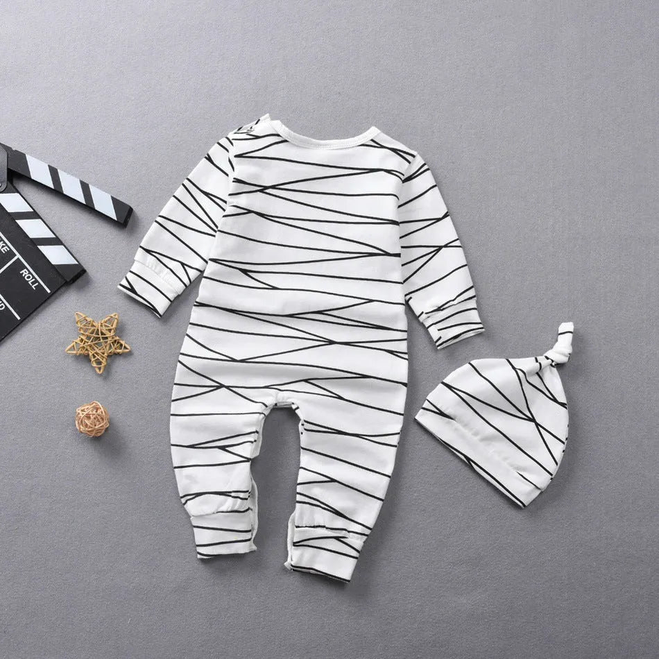 Neutral white baby onesie made from 95% cotton with long sleeves and detachable hood