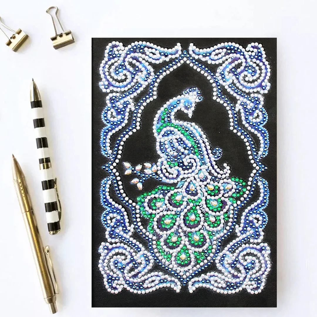 Black A5 diamond painting notebook with shaped and bright crystal drills on cover