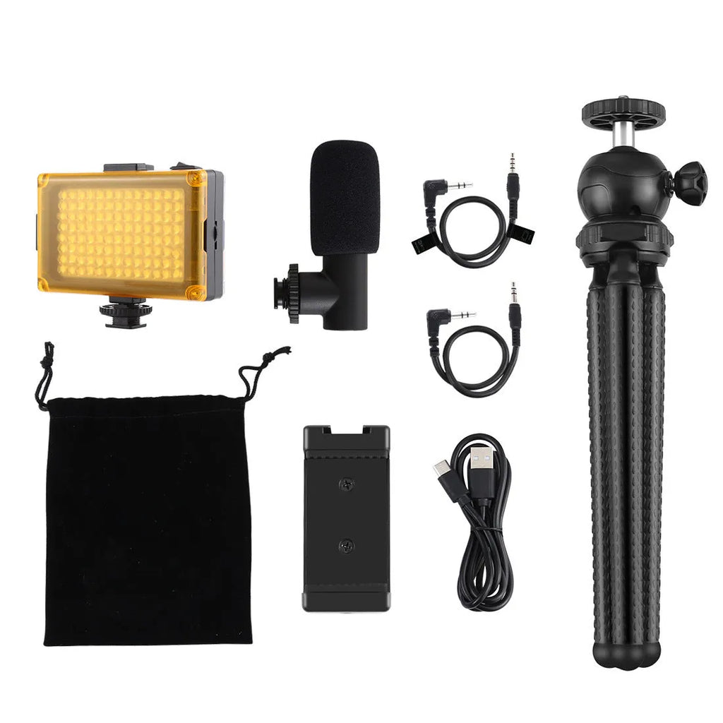 Black octopus-style flexible tripod with fill light and microphone for iPhone live broadcasting