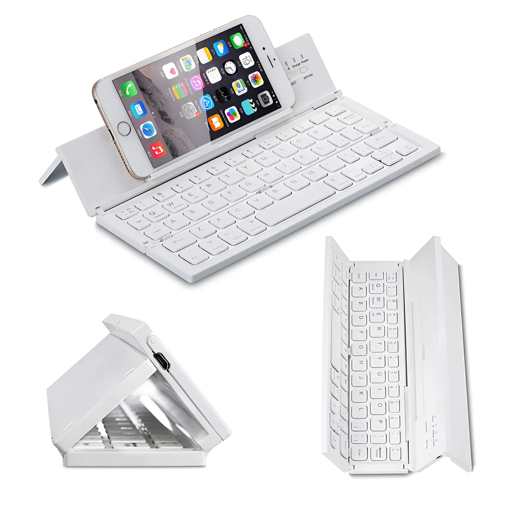 Black folding Bluetooth keyboard for tablets with numeric keypad and aluminium bottom