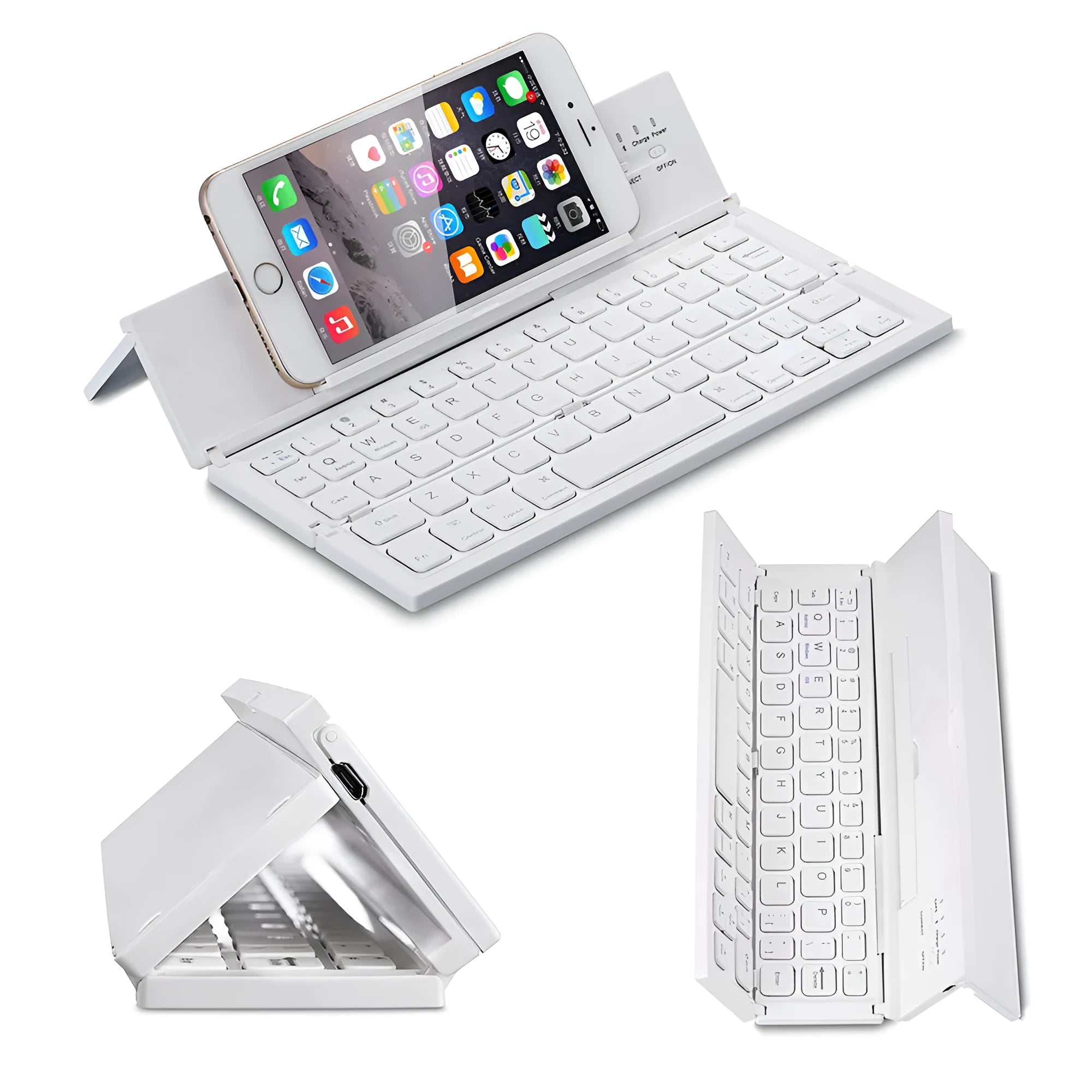 Black folding Bluetooth keyboard for tablets with numeric keypad and aluminium bottom
