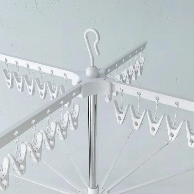 Three-layer stainless steel mobile drying rack with plastic clips for socks and ties