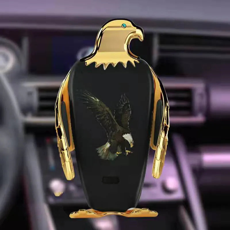 Eagle design car phone holder with wireless charging on a car dashboard