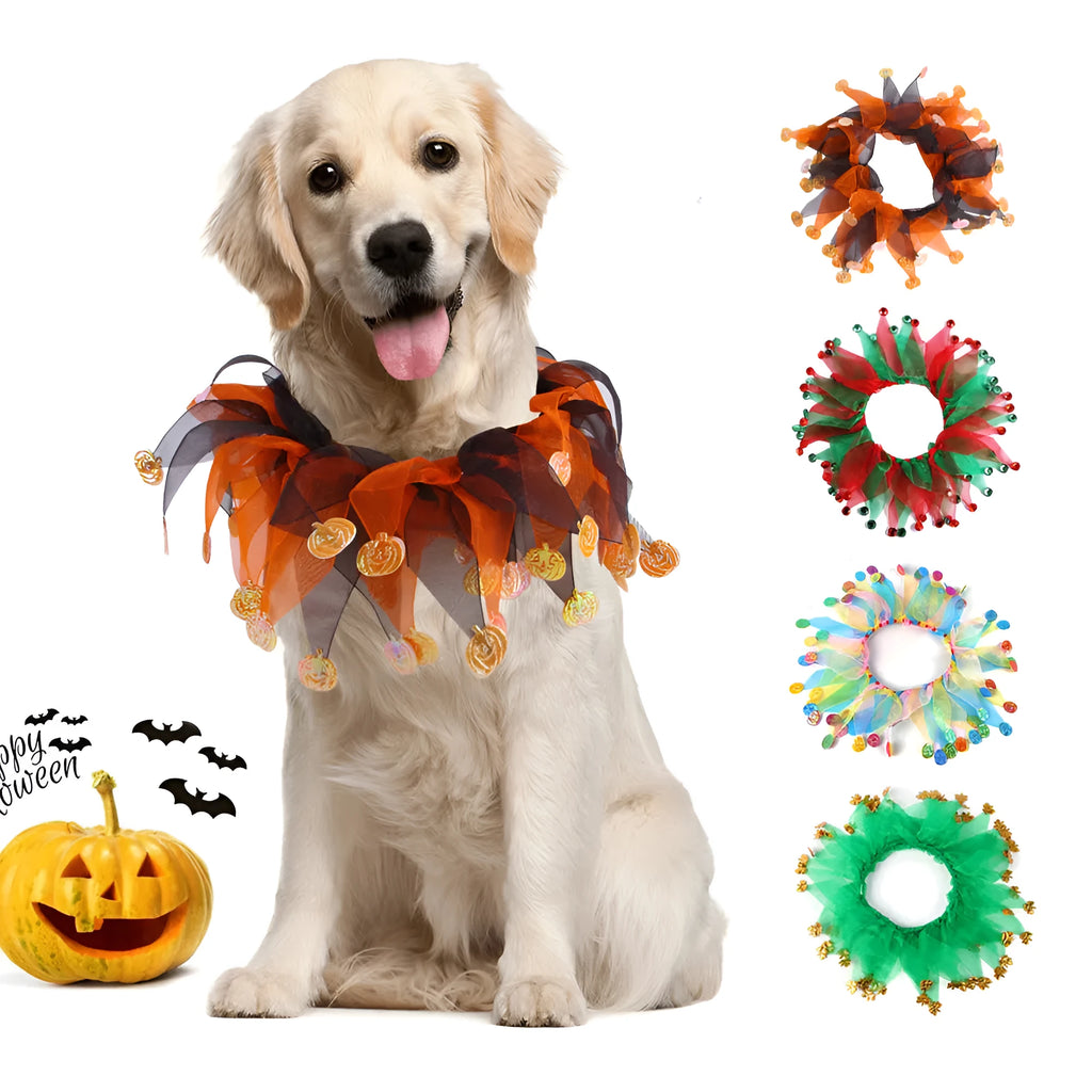 Tie-dye cloth pet dog collar in seasonal colours including Halloween and Christmas styles