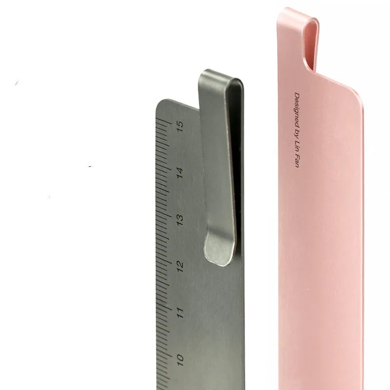 RUMA retro style metal aluminium bookmark ruler with 15cm laser-engraved scale in black grey colour
