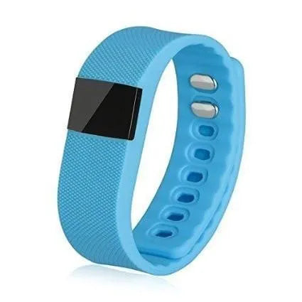 Ordinary bracelet pedometer in black, blue, green, orange, or yellow, showing display on 20mm wide wristband.