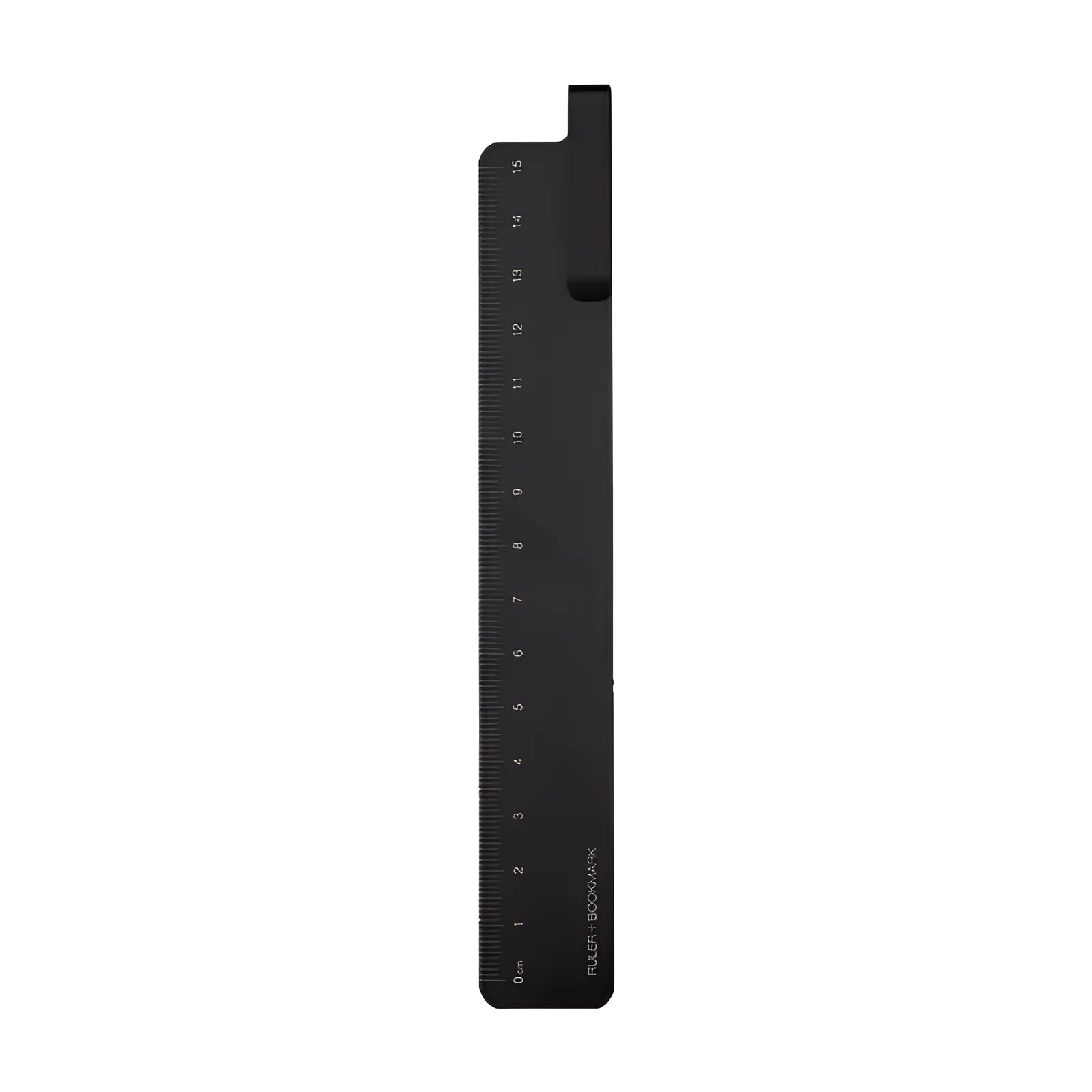 RUMA retro style metal aluminium bookmark ruler with 15cm laser-engraved scale in black grey colour
