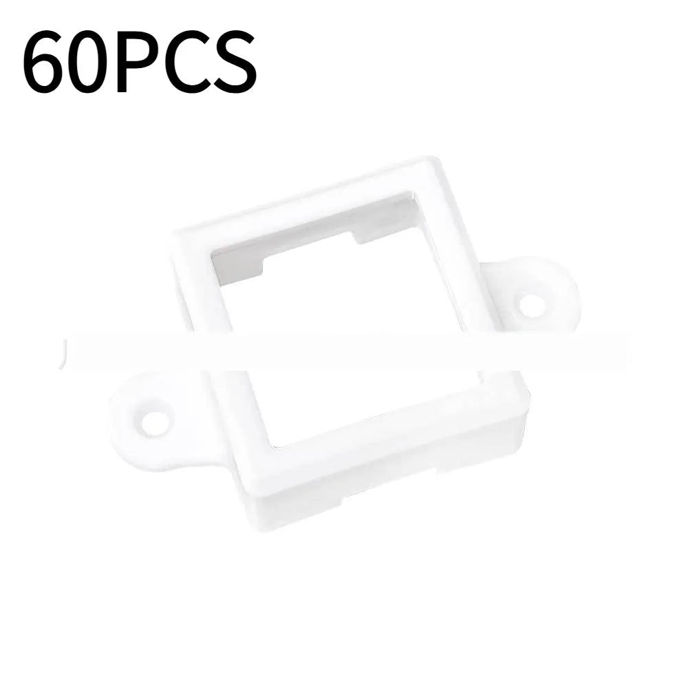 White plastic LED light protective lampshade with fixed bracket, dimensions 1.7cm by 6cm.