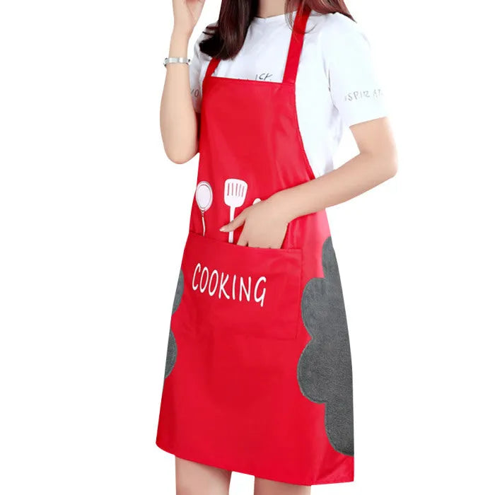 Waterproof Korean-style sleeveless kitchen apron with coral velvet lining.