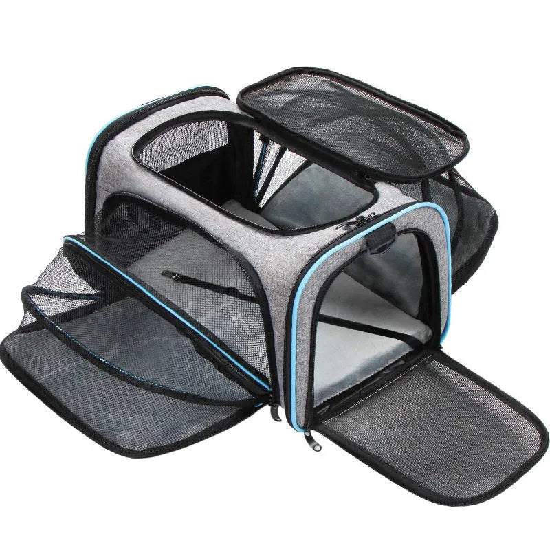 Cat carrier bag made from 600D cation fabric in solid colour with piping colour options