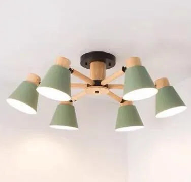 Nordic ironwood ceiling lamp with macaron design in multiple head configurations