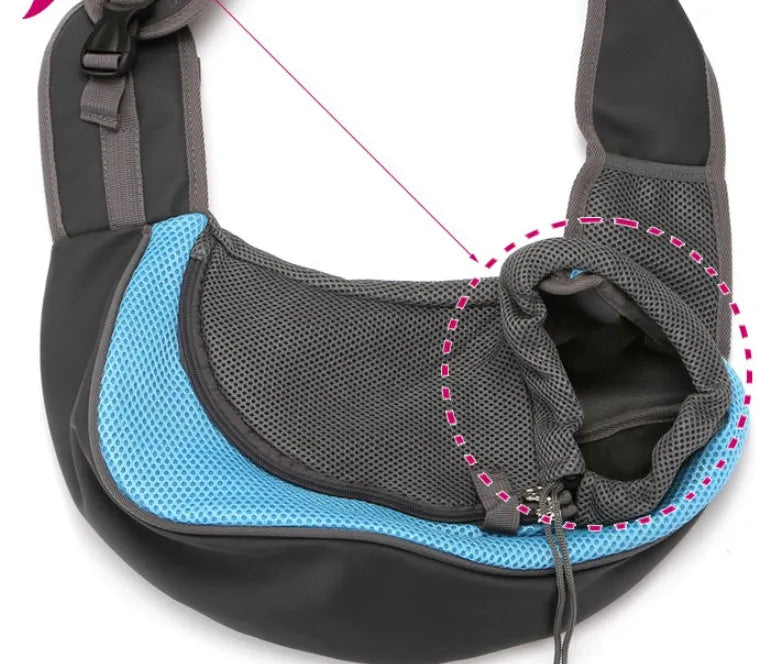 Polyester pet backpack carrier for cats and small dogs in blue colour with adjustable shoulder straps