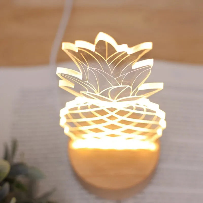 Pineapple-themed bedside table lamp with wood and acrylic construction measuring 24.5x10cm