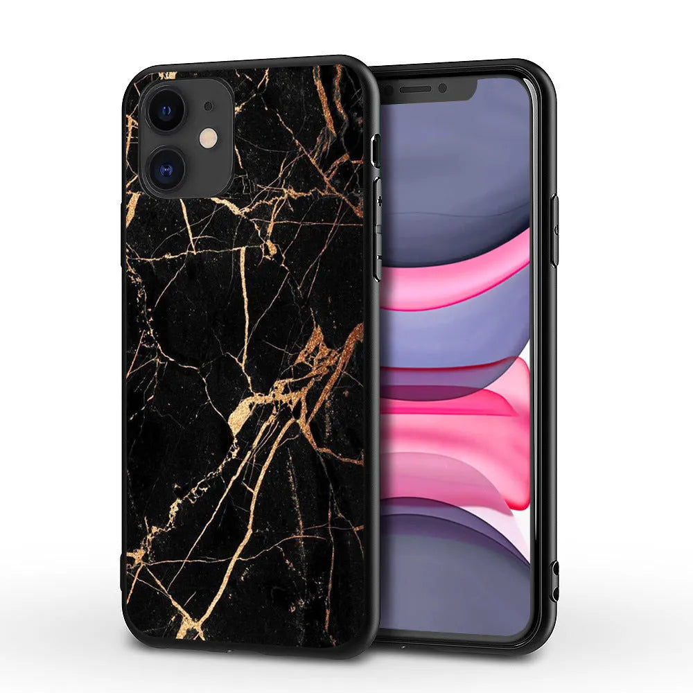 Marble pattern iPhone back cover case for multiple models including iPhone 11 and iPhone X.