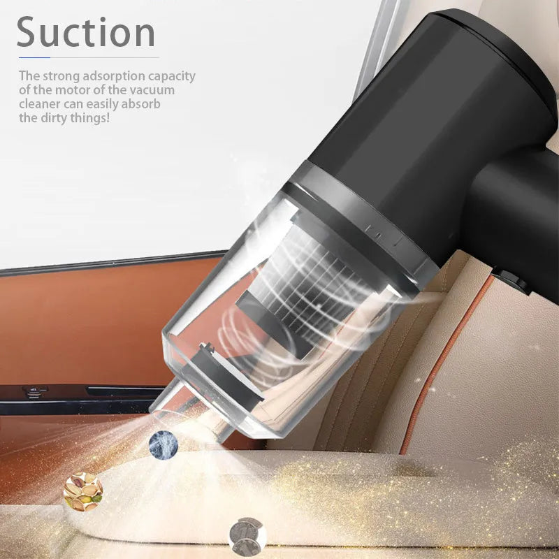 Black and white wireless car vacuum cleaner with nozzle and washable filter cup