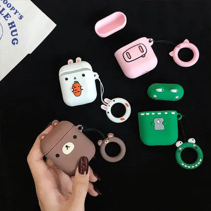 Cartoon animal earphone box in brown bear colour, protective case for earbuds