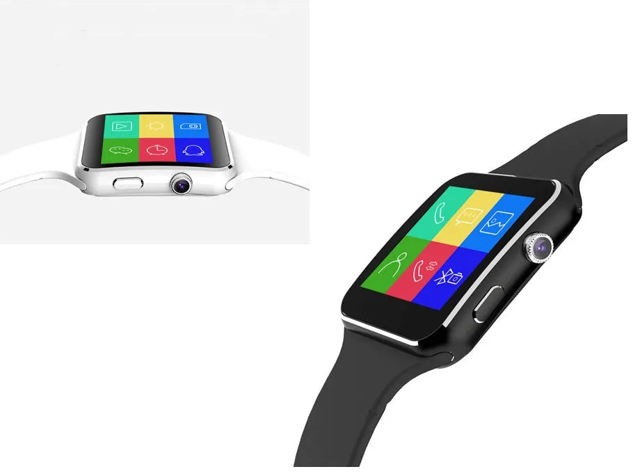 Black smart watch with 1.54-inch touch screen and silicone strap on a wrist