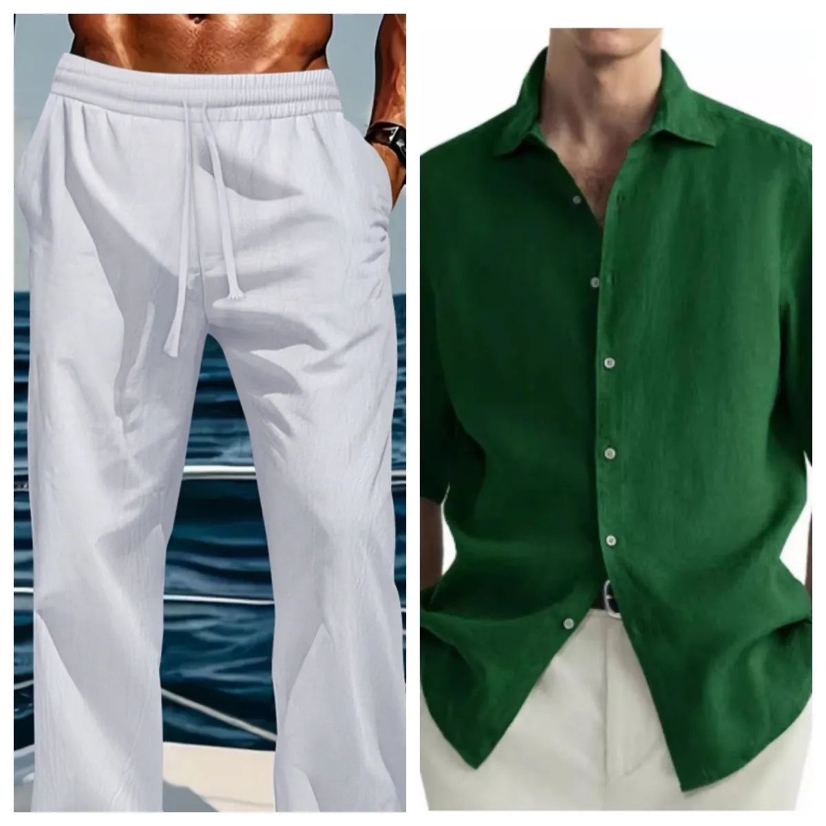 Green washed cotton men's casual shirt in a cardigan style, laid flat.