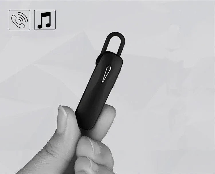 M163 Bluetooth car headset showing control buttons for calls, volume, and selfie remote