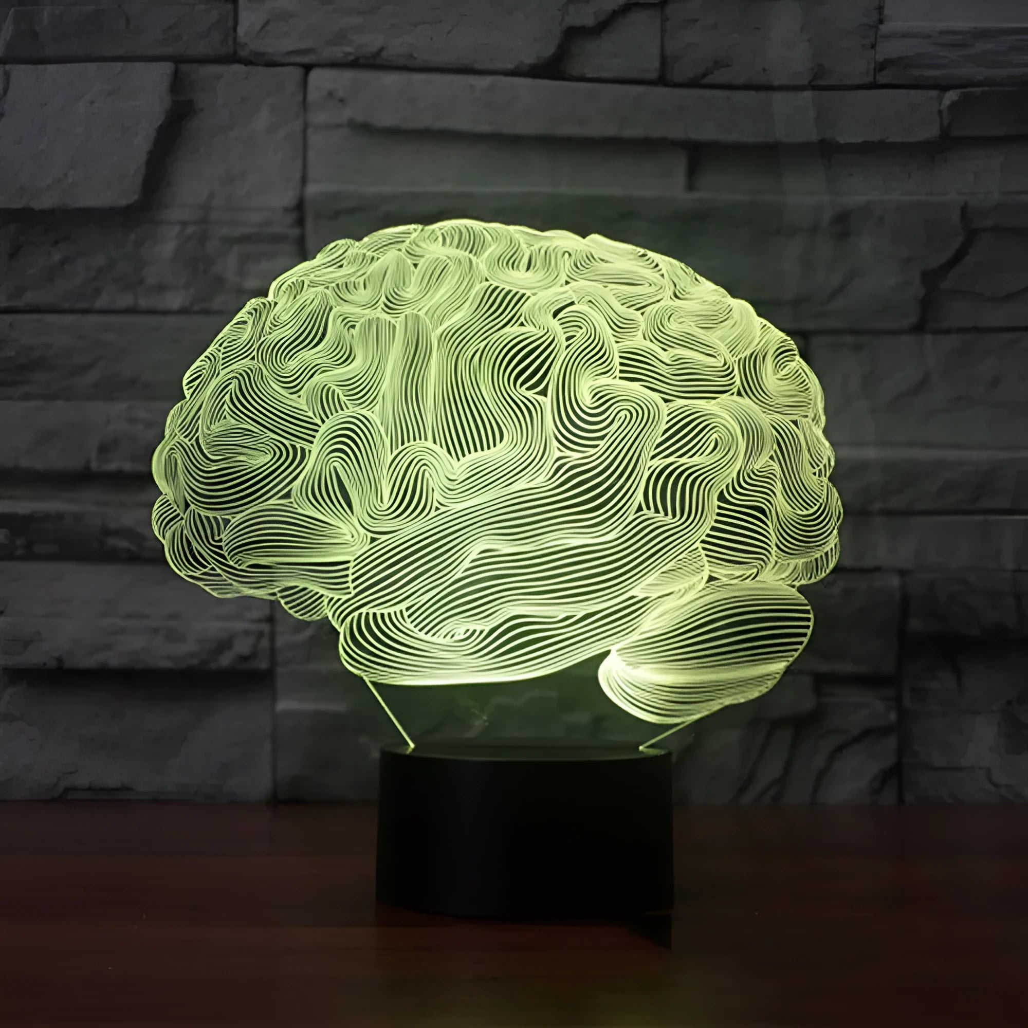 3D acrylic brain illusion LED lamp with colour changing modes and remote control on desk
