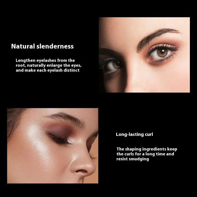 Black 4D waterproof mascara tube showing length and thickness effect on lashes