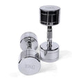 Pure steel dumbbell with silver electroplated finish and ergonomic date-core handle