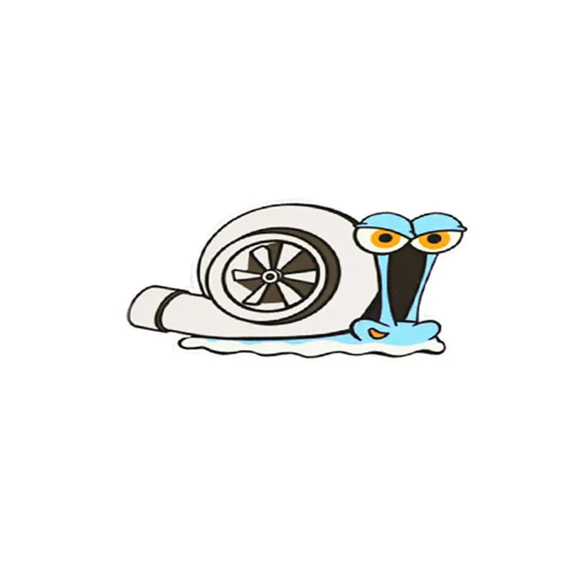 White reflective car sticker with a printed cartoon snail design, shown at 12cm by 8cm scale