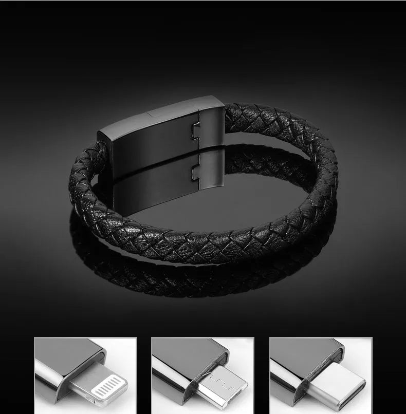 Bracelet cable with brown double line and gift box for charging data sync Android iPhone TypeC