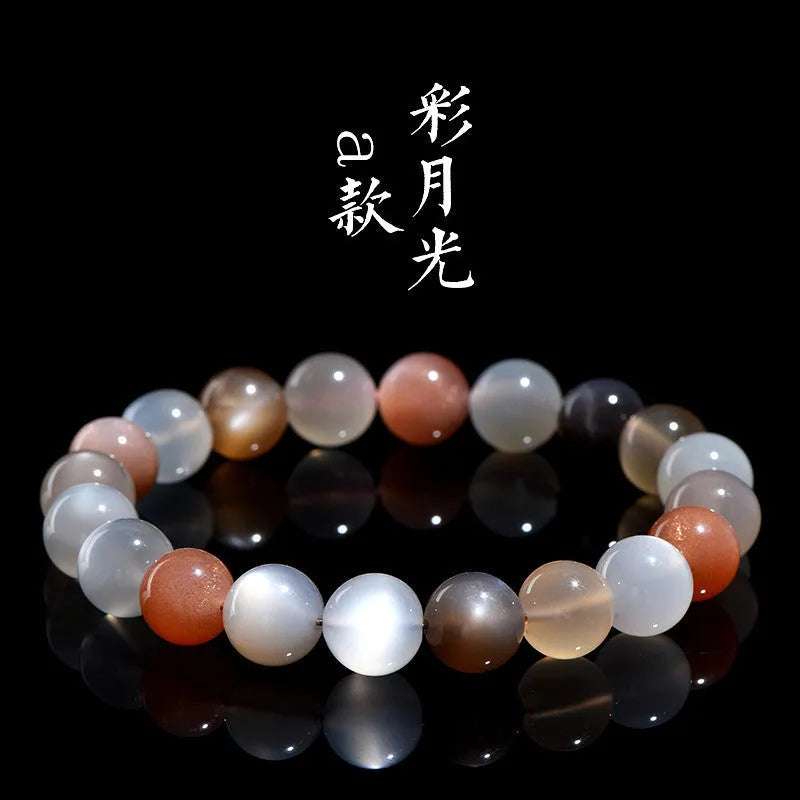 Natural moonstone bracelet with 8mm beads in single circle unisex design