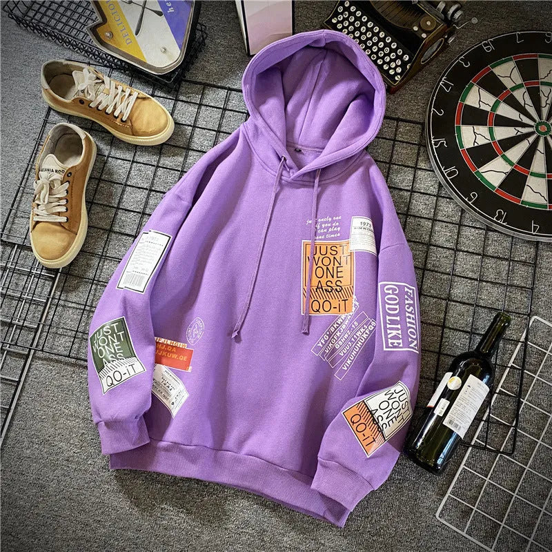 Printed hoodie in a hedged style pattern, long sleeves, hooded, cotton-polyester blend, available in multiple colours
