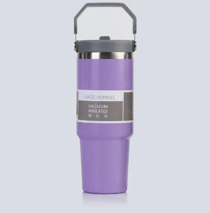 30oz insulated stainless steel travel tumbler with powder-coated finish and splash-proof sliding lid