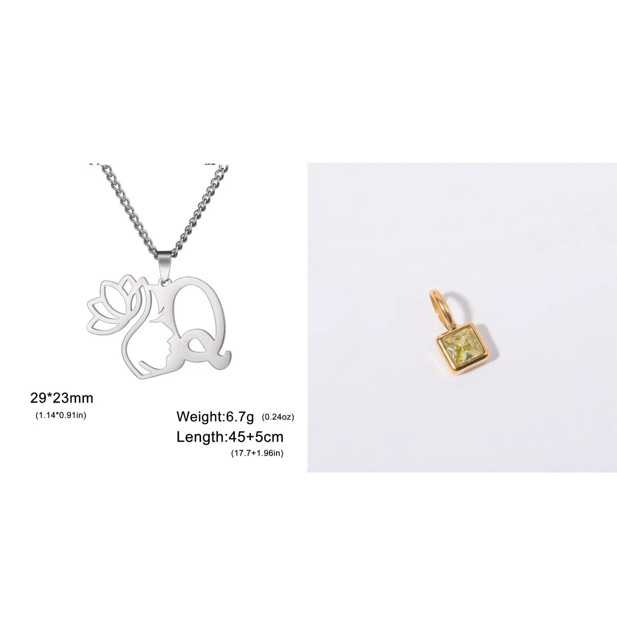 Stainless steel cross chain necklace with pendant in gold or steel colour