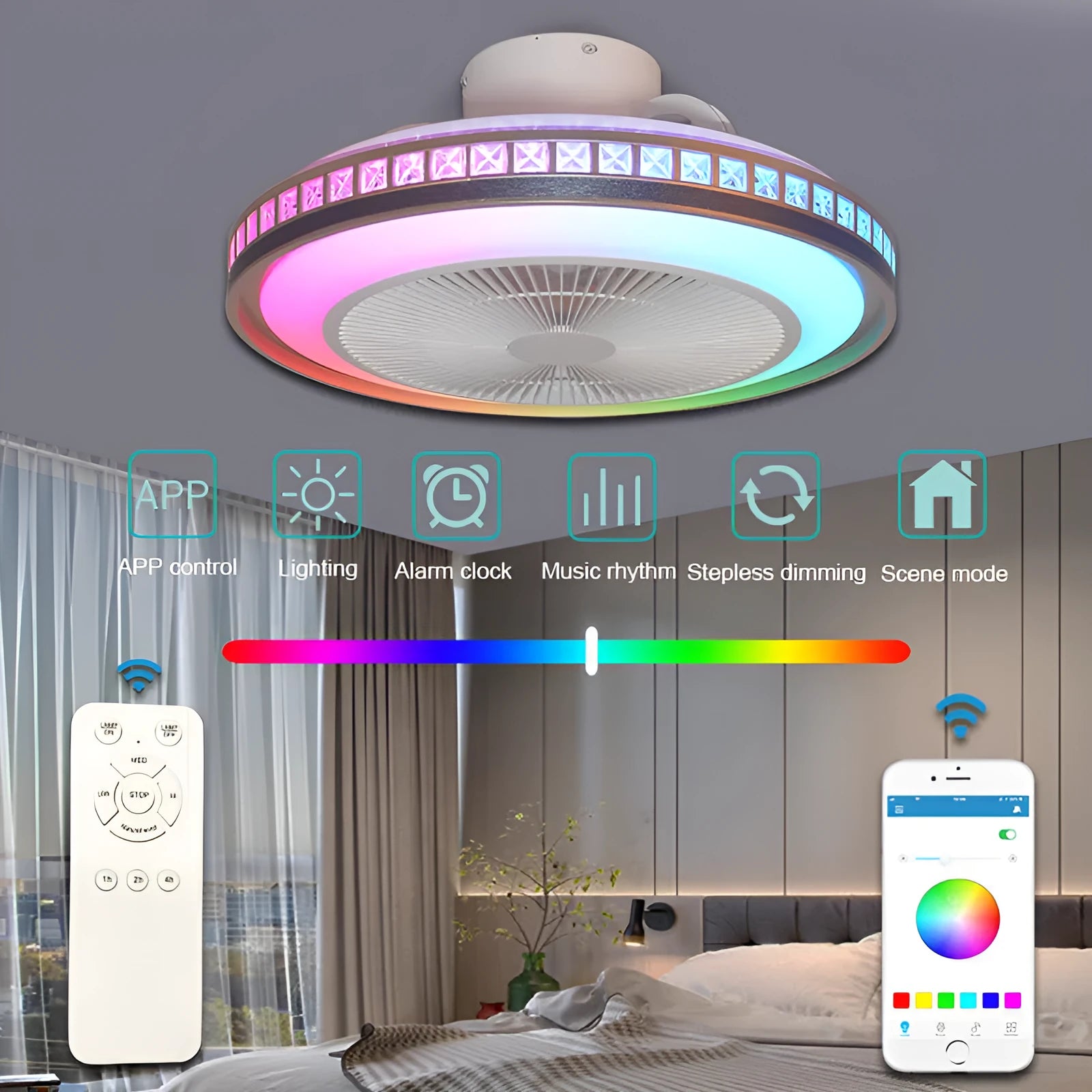 Ceiling fan lamp with LED light and PC fan blades 50CM diameter