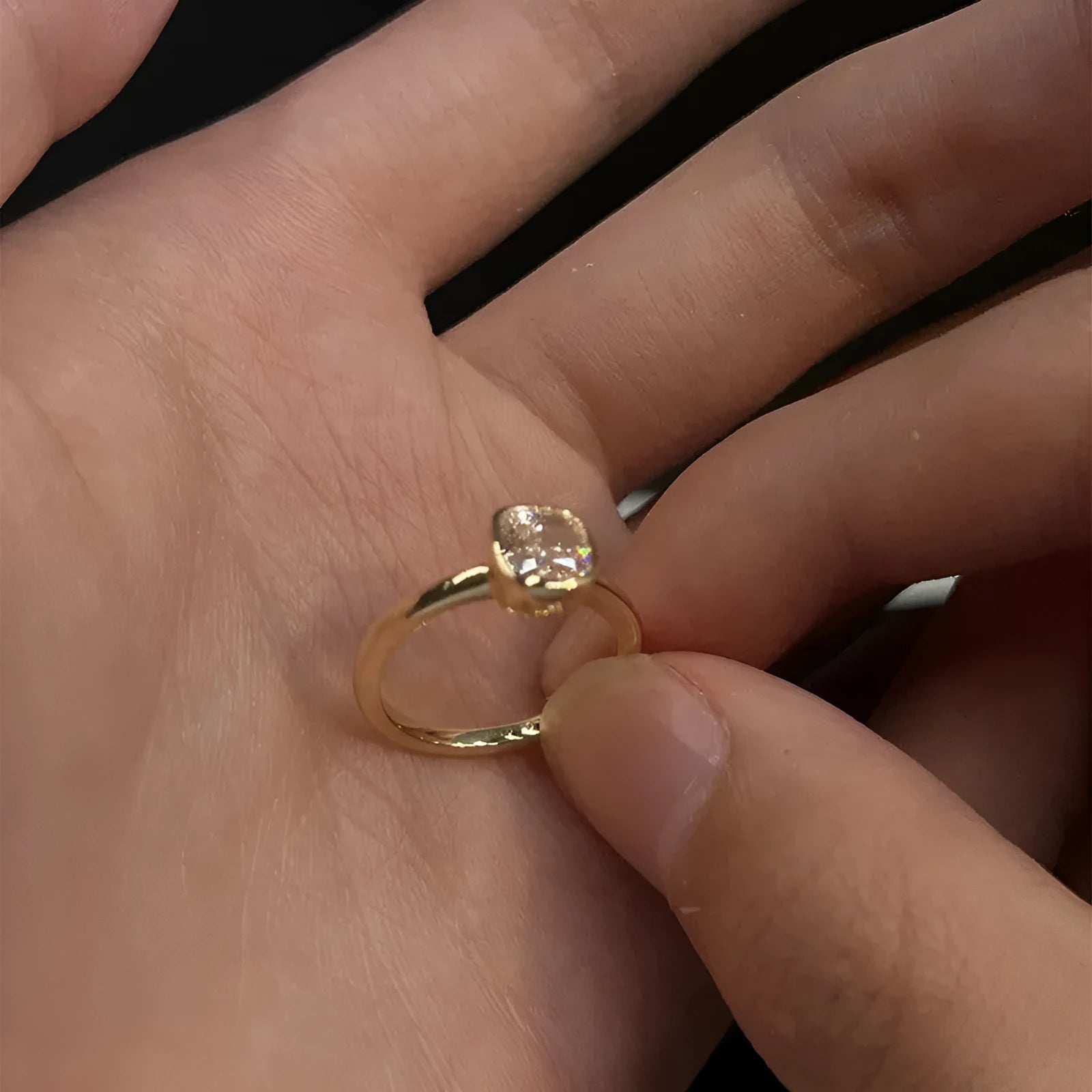 Vintage single diamond ring for women adjustable copper electroplated white diamond