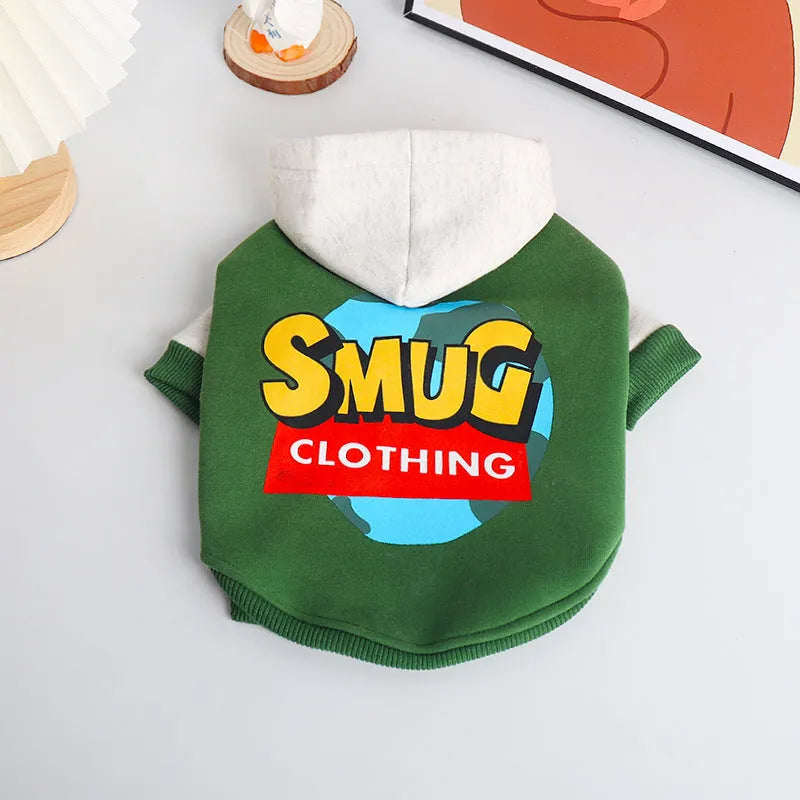 Green cotton dog coat for autumn and winter shown in a larger size.