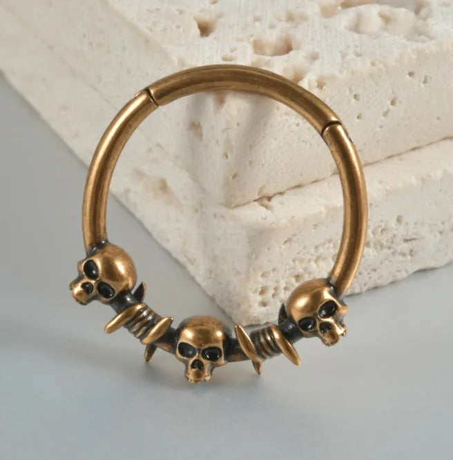 Copper punk earrings with vintage ghost head designs in antique silver or ancient gold finish