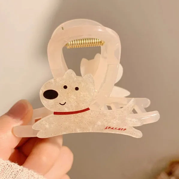 Korean style cartoon puppy hair barrette clip in beige or brown colour, 8cm or 13cm size
