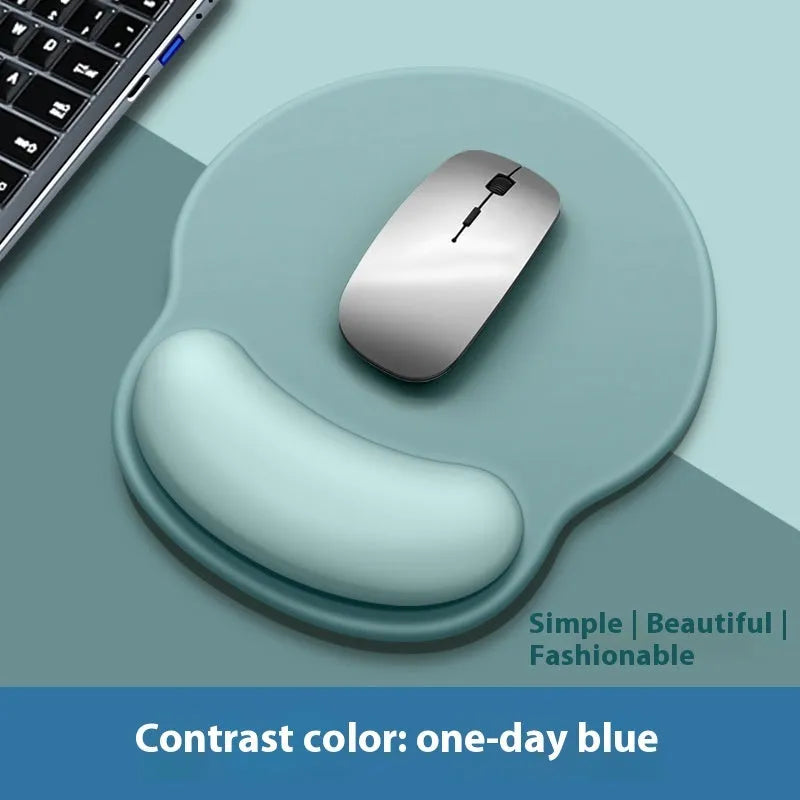Silicone mouse mat with wrist support pad in gradient blue-black colour pattern
