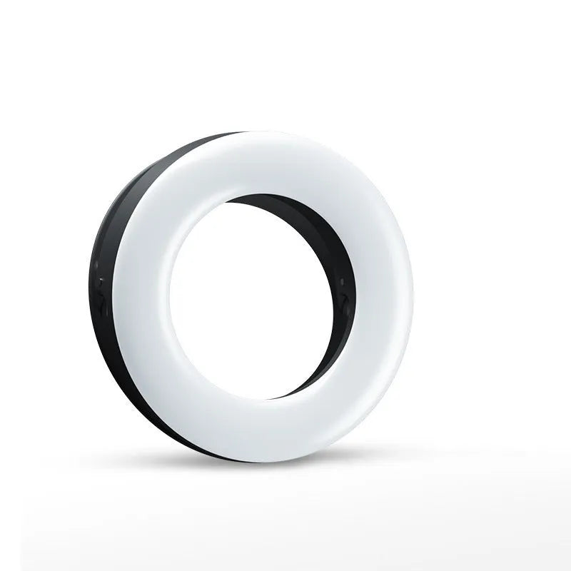 Compact black USB rechargeable selfie ring light for mobile phone photography