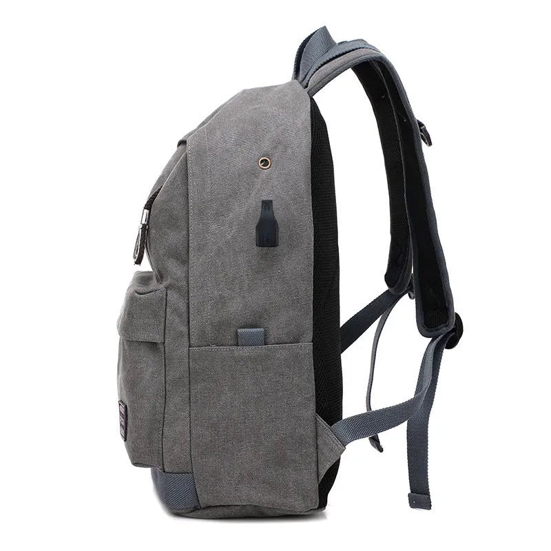 Canvas backpack with USB charging port and computer pocket in neutral colours