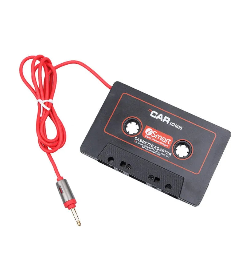 Black car cassette adapter with 3.5mm audio jack for connecting MP3 players to vehicle cassette stereos