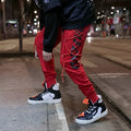 Cotton rope harem pants for men with cartoon hip hop print in black loose fit streetwear trousers